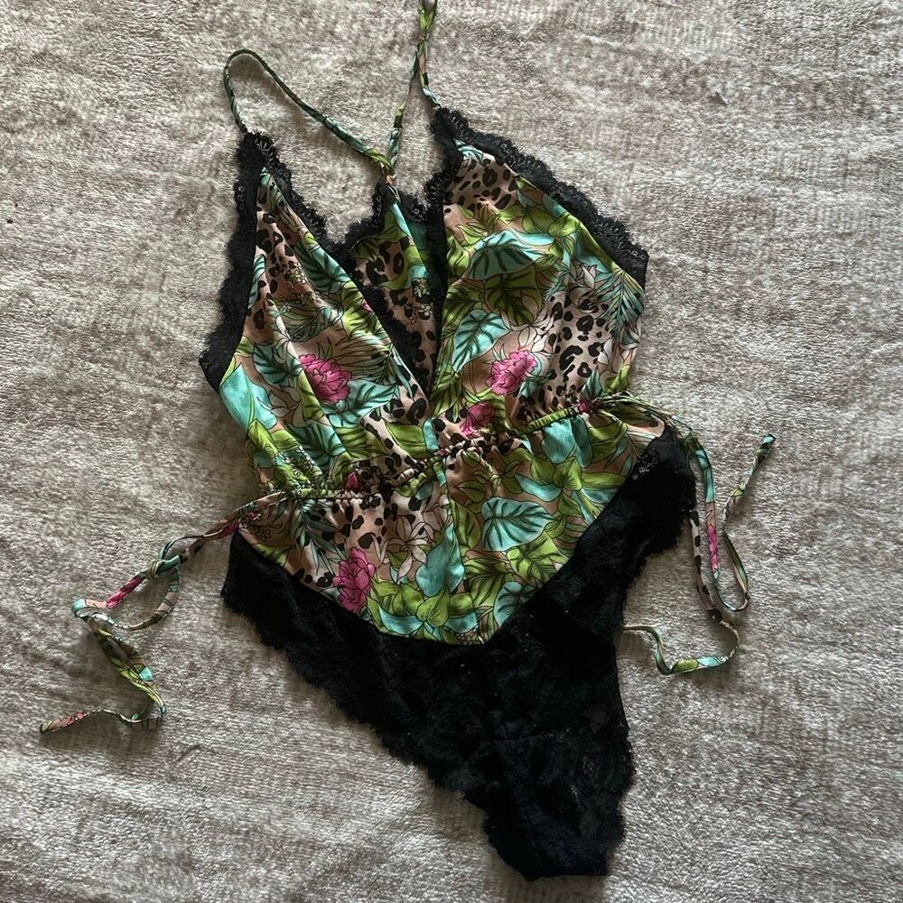 INC Size Black & Green Lace Sleep Romper Lingerie romper